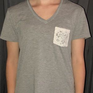 Gray Tee with Lace Pocket